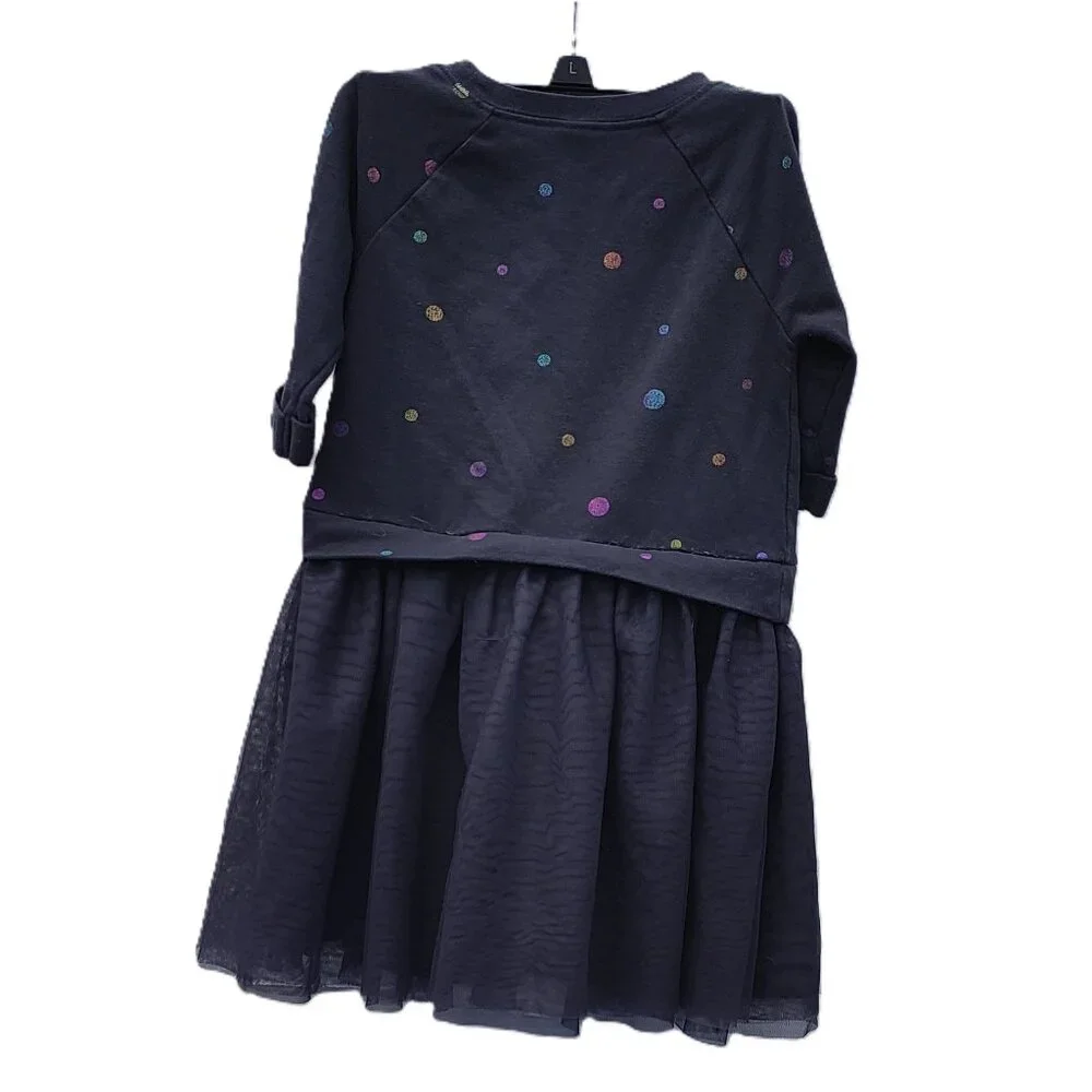 Old Navy Girl's Dress Dark Grey/Gray with Multicolor Iridescent Polka Dots 5T/5A
